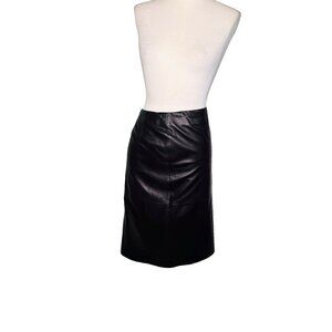 Dana Buchman For Neiman Marcus 100% Leather A-Line Skirt Black Womens Size 8